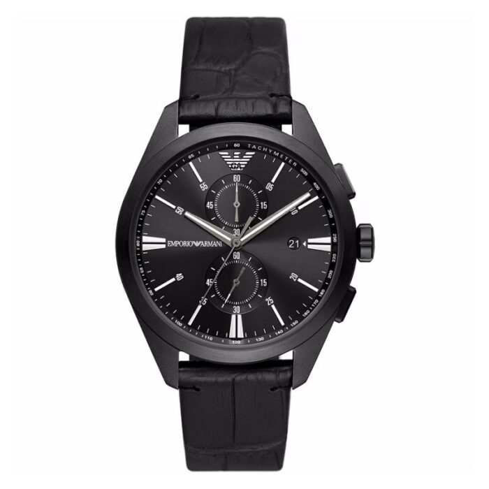 Emporio Armani Claudio Chronograph Black Dial Black Leather Strap Watch For Men - AR11483 - Image 2